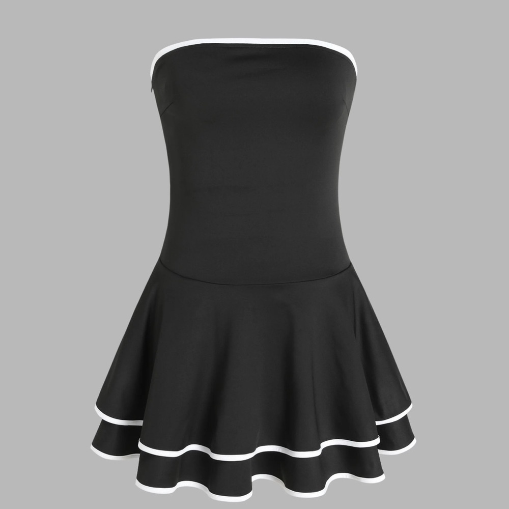Cider Black Strapless Dress with White Trim